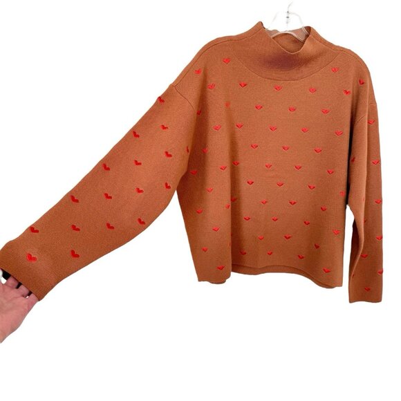 Anthropologie Maeve CARYS Mock Neck Sweater Womens Small Cedar Hearts Oversized - Picture 5 of 11